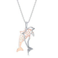 Sterling Silver Two Tone Dolphin Necklace ,