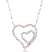 Sterling Silver Two-Tone Double Heart Necklace ,