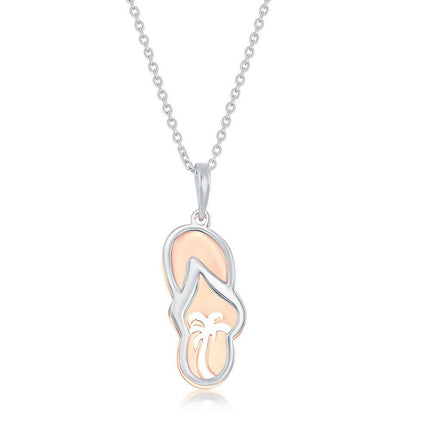 Sterling Silver Two Tone Flip Flop Necklace ,