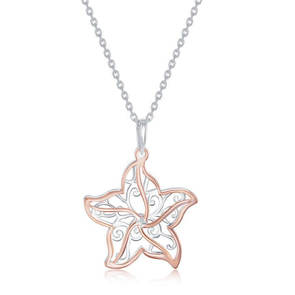 Sterling Silver Two Tone Starfish Necklace ,