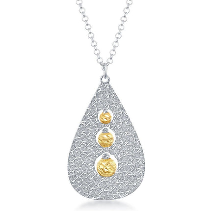 Sterling Silver Two Tone Teardrop Beads Necklace ,