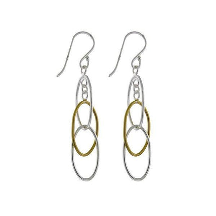 Sterling Silver Two-Tone Triple Oval Dangling Earrings ,