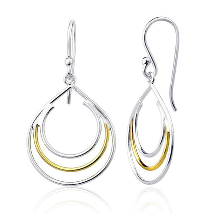 Sterling Silver Two-Tone Triple Wire Circle Earrings ,