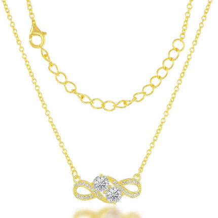 Sterling Silver Us2gether GP Two-Stone Overlapping CZ Necklace ,