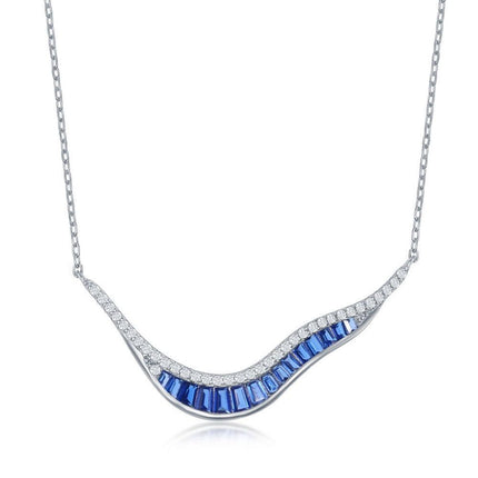 Sterling Silver 'V' Baguette Sapphire Cubic Zirconia Necklace ,