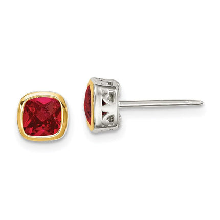 Sterling Silver w/ 14K Accent Created Ruby Square Stud Earrings ,