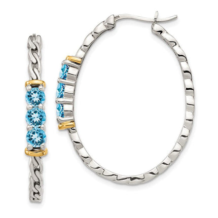 Sterling Silver w/ 14K Accent Light Swiss Blue Topaz Hoop Earrings ,