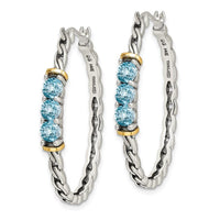 Sterling Silver w/ 14K Accent Light Swiss Blue Topaz Hoop Earrings ,