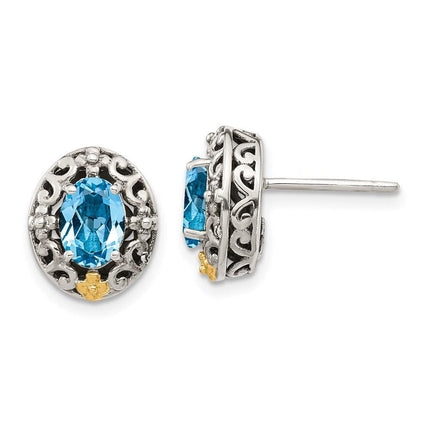 Sterling Silver w/ 14K Accent Light Swiss Blue Topaz Post Earrings ,