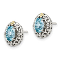 Sterling Silver w/ 14K Accent Light Swiss Blue Topaz Post Earrings ,