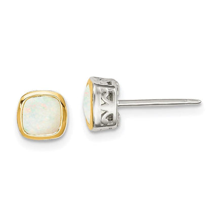 Sterling Silver w/ 14K Accent Milky Opal Square Stud Earrings ,