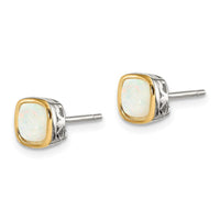 Sterling Silver w/ 14K Accent Milky Opal Square Stud Earrings ,