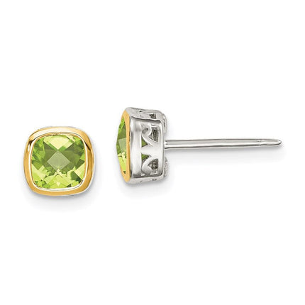 Sterling Silver w/ 14K Accent Peridot Square Stud Earrings ,