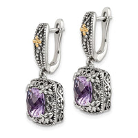 Sterling Silver w/ 14k Polished Amethyst Earrings ,