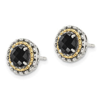 Sterling Silver w/ 14k Polished Onyx Earrings ,