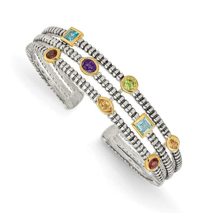 Sterling Silver w/14k 1.74tw Gemstone Cuff Bracelet ,