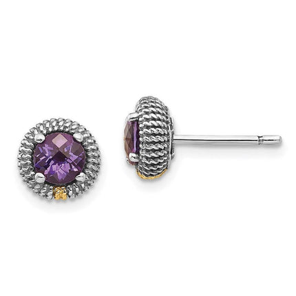 Sterling Silver w/14k Amethyst Post Earrings ,