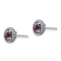 Sterling Silver w/14k Amethyst Post Earrings ,