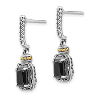 Sterling Silver w/14k Antiqued Onyx Post Dangle Earrings ,