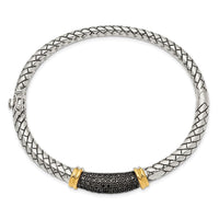 Sterling Silver w/14k Black Diamond Bangle Bracelet ,