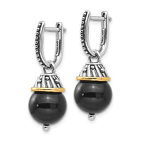 Sterling Silver w/14K Black Onyx Polished and Textured Earrings ,