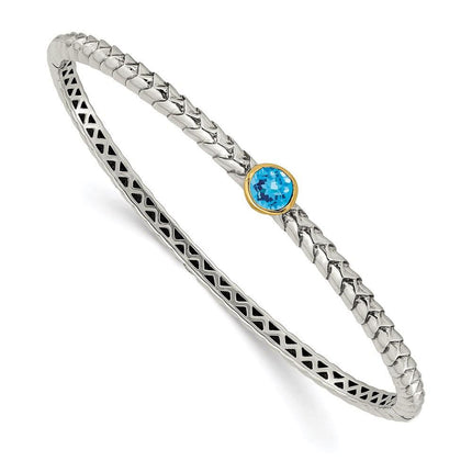 Sterling Silver w/14k Blue Topaz Bangle Bracelet ,