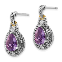 Sterling Silver w/14k Diamond & Amethyst Earrings ,