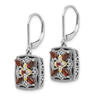 Sterling Silver w/14k Diamond & Garnet Earrings ,