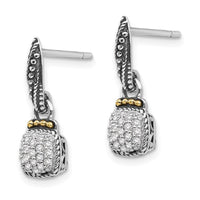 Sterling Silver w/14k Diamond Dangle Post Earrings ,