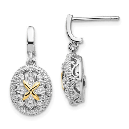 Sterling Silver w/14k Diamond Earrings ,
