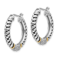Sterling Silver w/14k Diamond Hoop Earrings ,