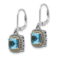 Sterling Silver w/14k Lt Swiss Blue Topaz Leverback Earrings ,