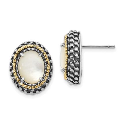 Sterling Silver w/14k MOP Post Earrings ,