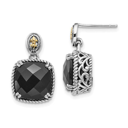 Sterling Silver w/14k Onyx Dangle Post Earrings ,