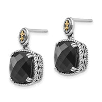 Sterling Silver w/14k Onyx Dangle Post Earrings ,