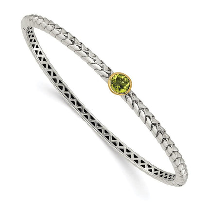 Sterling Silver w/14k Peridot Bangle Bracelet ,