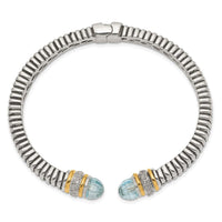 Sterling Silver w/14k Sky Blue Topaz & Diamond Cuff Bracelet ,