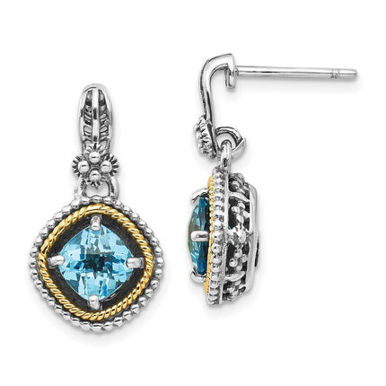 Sterling Silver w/14k Swiss Blue Topaz Earrings ,
