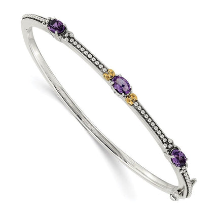 Sterling Silver w/14ky Amethyst Hinged Bangle ,