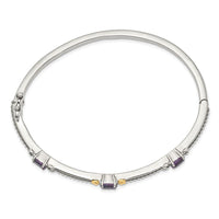 Sterling Silver w/14ky Amethyst Hinged Bangle ,