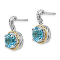 Sterling Silver w/14ky Blue Topaz Diamond Post Dangle Earrings ,