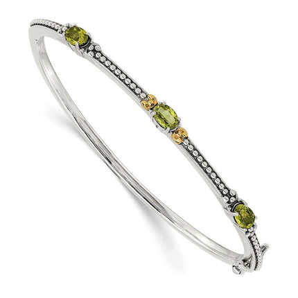 Sterling Silver w/14ky Peridot Bangle ,