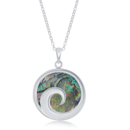 Sterling Silver Wave Design Abalone Pendant Chain ,
