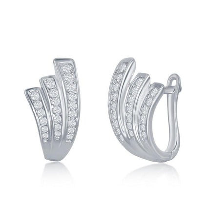 Sterling Silver Wave Design CZ Earrings ,