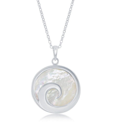 Sterling Silver Wave Design Round MOP Pendant Chain ,