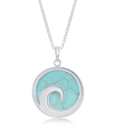 Sterling Silver Wave Design Turquoise Pendant Chain ,
