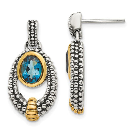 Sterling Silver w/Gold Flash-plating London Blue Topaz Dangle Earrings ,