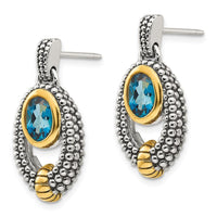 Sterling Silver w/Gold Flash-plating London Blue Topaz Dangle Earrings ,