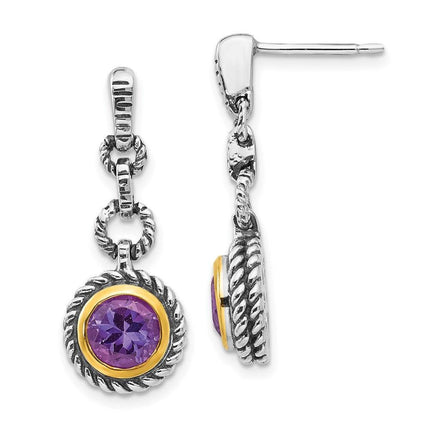 Sterling Silver w/Gold-tone Flash Gold-plated Amethyst Earrings ,