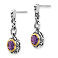 Sterling Silver w/Gold-tone Flash Gold-plated Amethyst Earrings ,